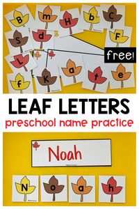 FREE printable fall leaf letter cards preschool activity to practice uppercase & lowercase letter identification and building names!