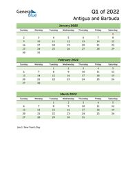 Free quarterly calendar for Antigua and Barbuda with holidays. Holiday calendars in PDF, Word, and Excel are printable and easy to customize.