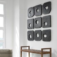 This set of 9 wood wall art features cross-sections of solid natural sugar wood finished in a smooth ebony stain. Because each is individually handcrafted, natural variation will occur from piece to piece. AllModern AllModern Benito 9 Piece Baeden Wall Décor Set in Black | Size 1.37" H X 16" W