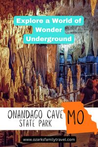 Descend into the depths of Onondaga Cave State Park and drop into a world of wonder: towering stalagmites, dripping stalactites, and active flowstones help make the cave a National Natural Landmark and illustrate why Missouri is often called “The Cave State.” Visitors can take guided tours into the underground wonderland. But if you prefer the surface, the park’s Vilander Bluff Natural Area provides a panoramic view of the Meramec River. #ozarksfamilytravel #missouri #familyvacationideas