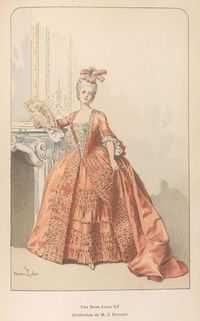 Maurice Leloir, "Une robe Louis XV (collection de M. J. Doucet)", Bulletin de la société de l'histoire du costume, n°1, 1907, bibliothèque de l'INHA, collections Jacques-Doucet, 4 Per Res 89. Cliché INHA