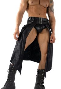 Leather Cargo Kilt Men - Gothic Black Kilt