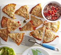 Quesadilla pancakes: Celebrate Shrove Tuesday with a Mexican theme with this savoury red pepper and cheese filling - serve with spicy beans and avocado