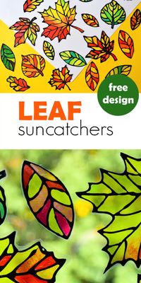 Make stained glass leaf suncatchers with kids and decorate windows for the fall! This autumn craft comes with five free printable designs. #autumn #craft #artsandcrafts #kidscrafts #suncatcher #homeschool #homedecor