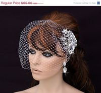 SALE Crystal Comb and Birdcage Veil , Bird Cage Veil , Bridal Comb , Wedding Comb , Bachelorette Blusher , Bridal Hair Accessory , Crystal on Etsy, $64.00