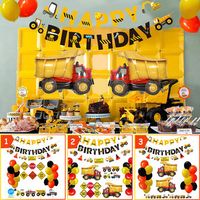 Construction Truck Birthday Flag Sign Cake Insert Aluminum Film Balloon Engineering Car for Party Decoration - 01