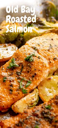 An easy oven roasted salmon recipe made with classic Old Bay seasoning! A flavorful and simple way to make the best flakey salmon dinner! #salmon #oldbay #dinnerideas