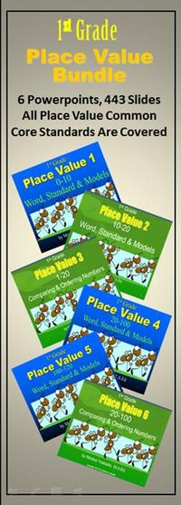 1st Grade Place Value Bundle - 6 Lessons teaches students the value of each number from 0 to 120 with a variety of ways to represent the number: word, standard, cubes, pictures, dots and ten frames and how to compare the numbers.  To see the product click Visit.  #firstgradeplacevalue  #firstgradenumberliteracy