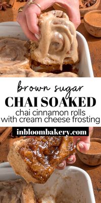 These gooey chai cinnamon rolls are soft and fluffy, filled with delicious brown sugar chai filling, frosted with chai cream cheese frosting, all while drenched in a truly decadent and sticky brown sugar chai caramel sauce on the bottom. An absolutely incredible, indulgent treat to bake this fall!