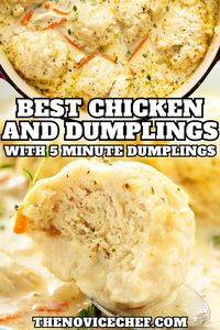 This 5-star homemade chicken and dumplings recipe is the ultimate comfort food dinner! The creamy broth, tender chicken, and fluffy homemade dumplings create a soup that is both comforting and indulgent. This no-fuss recipe is cooked in just one pot!