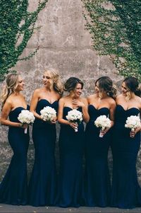 bridesmaid dress, navy blue long bridesmaid dress, sweetheart navy blue mermaid long wedding party dress