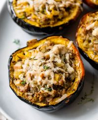 This cozy, hearty Stuffed Acorn Squash with sausage and mushrooms is a fantastic blend of sweet and savory flavors. Easy and delicious!