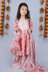 Buy Kids Lane Pink Cotton Kurta Sharara Set For Girls Online | Aza Fashions