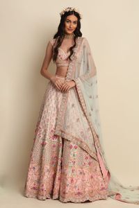 Buy Daddy's Princess Pink Raw Silk Floral Embroidered Lehenga Set Online | Aza Fashions