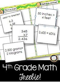 Fourth grade teachers, here's a free math game for spiral review! Your students will evaluate 24 expressions for numbers to determine whether they are thumbs up/true or thumbs down/false. Great practice with ordering decimals, comparing fractions, multi-digit addition, subtraction, & multiplication, geometry, and measurement.