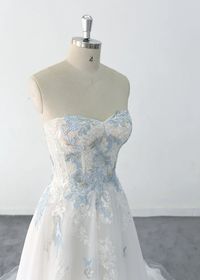 A-line Dusty Blue Lace Wedding Dress Boho Wedding Gown Sexy - Etsy