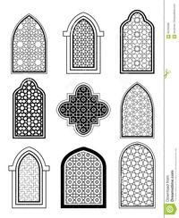 Illustration about Arabic or Islamic traditional architecture, set of window. Coloring page or template for design. Illustration of black, lattice, window - 85233696