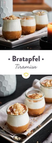 Schicht für Schicht zum Apfelglück: Löffel dich durch knuspriges Mandelkrokant, cremige Mascarponecreme, fruchtigen Bratapfel und aromatisches Spekulatius.