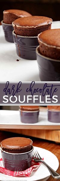 Let's celebrate Valentine's Day with these gooey, decadent and delicious Dark Chocolate Soufflés, which come together quickly and bake up nicely. The perfect dessert if you're holding a stay-at-home Valentine's celebration this year!