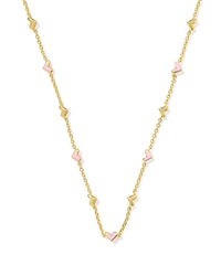 Add meaning to your layered look with the Kendra Scott Haven Gold Strand Necklace in Pink Enamel. With hand-painted, pink enamel hearts honoring the strength and resilience of those affected by breast cancer, this dainty strand makes a major impact. 20% of the purchase price from these select styles benefit The Kendra Scott Foundation to help fund breast cancer awareness and advocacy efforts year-round. Please note: Due to the one-of-a-kind nature of the medium, exact colors and patterns may var