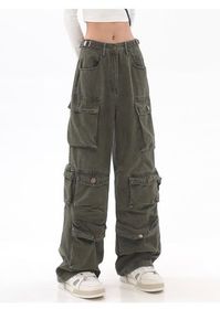 Brand: NDEY Applicable age: 18-24 years old Size: S M L XL style: street Street: Hip Hop Women's trousers waist height: high waist Color classification: Army green Item Number: L22851 Season of the Year: Summer 2022 Thickness: Regular Clothing style details: pocket Length: trousers Women's pants type: overalls Type of sales channel: pure e-commerce (only online sales) Material composition: Cotton 100%