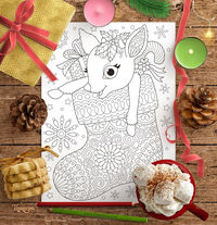 Cute Reindeer Christmas Stocking Coloring Page from Thaneeya McArdle's Holiday Cheer Coloring Book