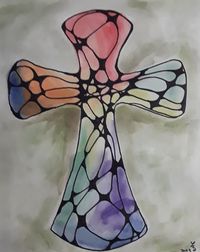 Original 8x10 neurographic watercolor art of a cross