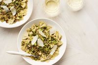 This creamy broccoli pasta uses broccoli breadcrumbs as a crispy, crunchy topping and as a thickener for the alfredo-like cream sauce.