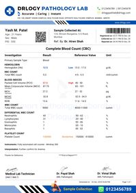 Here is a sample report format of the CBC (Complete Blood Count) test.