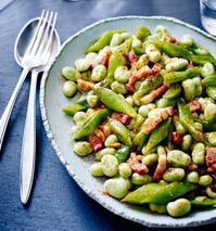 Smoky broad beans and runner beans with bacon | Sainsbury`s Magazine