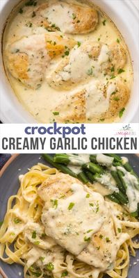 Crockpot Creamy Garlic Chicken features golden pan seared chicken breasts that get slow cooked to perfection in a garlicky cream sauce. It's an easy recipe that's great for those busier weeknights at home! #chicken #dinner #recipes | crockpot chicken | slow cooker chicken recipes | slow cooker chicken breast | crockpot chicken breast | easy chicken dinner | dinner ideas | dinner recipes |