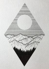 Mountains. 5x7in. Ink. : Art