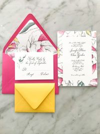 pink and yellow wedding invite