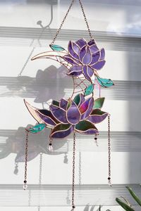 Dreamcatcher Purple Lotus With Moon Stained Glass Suncatcher - Etsy