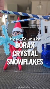 How to Make Borax Crystal Snowflakes- how to make borax crystals a super fun science experiment for the kids to do in the winter time! Science activity for kids. They make cute ornaments and gifts for christmas. Elf on the shelf idea