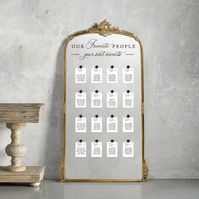 Personalized Seating Chart Header - Looks awesome on a Mirror or Acrylic or even Foamboard! Our Favorite People  your seat awaits Looking for more wedding wall decals... Visit Our Shop: http://stickywallvinyl.etsy.com OR Feel free to message me if I can help customize something for your wedding! MATCHING WEDDING WELCOME DECAL: https://www.etsy.com/listing/1569141672 DECAL SIZES: 16" wide by 5" high 17" wide by 5" high 18" wide by 6" high 19" wide by 6" high 20" wide by 7" high 21" wide by 7" high 22" wide by 7" high 23" wide by 8" high 24" wide by 8" high 25" wide by 8" high 26" wide by 9" high 27" wide by 9" high 28" wide by 9" high 29" wide by 9" high 30" wide by 10" high 31" wide by 10" high wide= left to right high = top to bottom * Measurements may vary slightly I can customize this d