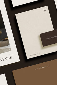 The visual direction of the project aimed to represent the fusion of her varied styles and roles within the business. The combination of a serif and sans serif typeface helps to represent her ability to take on both interior design and project manager roles, blend modern and traditional aesthetics, and even physically marry new and historical homes. Not only is duality represented in these things, but Karla’s business also embodies the intersection of interior design and lifestyle.