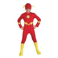 The Flash is one of the most popular superheros, not to mention one of the fastest. The Flash Child's costume features a red jumpsuit with yellow lightning bolts, a headpiece with mask and 3-D lightning bolts, and yellow boot tops. This costume is officially licensed. Size: 8-10.  Color: Multicolor.