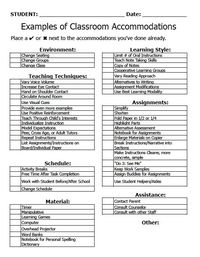 Classroom Accommodations Check List: