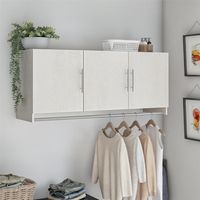 Convert unused wall space into storage with the Camberly 3 Door Wall Cabinet with Hanging Rod. Made of laminated MDF and particleboard, this sturdy storage solution is sure to get you organized. Use the concealed storage of the Wall Cabinet for laundry essentials and cleaning supplies, and hang your cares out to dry on the convenient built in clothing rod below. The interior of each of the 3 Cabinets features 1 adjustable and 1 fixed shelf. The EZ Hang system makes hanging the Wall Cabinet quick