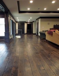 Victorian™ Collection 7-1/4" European French Oak hardwood floor, hand scraped, hand beveled, hand distressed, dyed and stained in custom Vanee Walnut clolor, triple hardwaxed