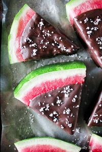 Sea Salt Dark Chocolate Watermelon Slices are bursting with fresh watermelon & the rich flavor of salted dark chocolate for the perfect summer sweet treat.