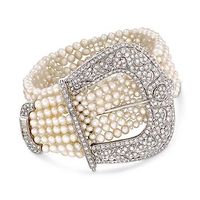 Diamond and Cultured Pearl Buckle Bracelet In 18kt White Gold.