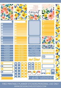 FREE printable planner stickers kit with beautiful floral motifs. These free stickers come with cut files. Click on the image to grab your freebie >>>