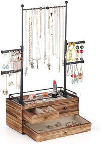 【Supper Large Capacity Jewelry Holder】 【Rustic Jewelry Organizer with Unique Wood Base】 【Flexible Mounted Options】 【Perfect Gift For Women】 【Protect Your Jewelry】 carbonized black wood, Metal #jewelry #jewelryorganizer #jewelrybox #jewelrystand #jewelrystorage #jewelryholder #jewelrylovers #jewelryforwomen #jewelryformom