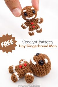 Free Crochet Pattern for the "nosew" Gingerbread Man by Supergurumi. This cute gingerbread man is easy to crochet with a step by step description and many pictures. Visit Supergurumi for many more crochet patterns. #amigurumi #crochet #crochetpattern #gingerbreadman #christmas