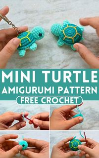 Crochet a tiny, adorable turtle, made with love from yarn, small enough to sit snugly in your palm. This crochet mini turtle amigurumi brings a touch of joy and whimsy to anyone who sees it. Its charming eyes seem to sparkle with life, inviting smiles and warmth.