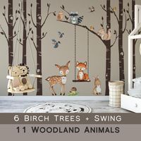 Woodland Nursery Wall Decor 6 Birch Tree Fox & Friends Wall Decal – MotoMoms Decor