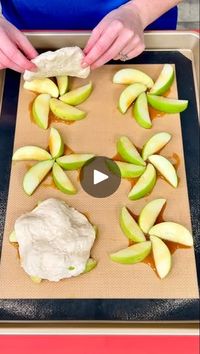 860K views · 7.9K reactions | She flips it over & it's beautiful! 🍏 | She flips it over & it's beautiful! 🍏

Mistie makes a yummy upside down caramel apple tart | By Kyle & Mistie Knight | You can add a little bit more
of that caramel syrup as a drizzle. Now, we're going to
take some biscuits and you spread that out and press it
down. When we finish baking these, we're going to flip 'em
over and you're going to see the design. That looks good and
you know what else I need? An egg. An egg. Will you grab me
one please or in the fridge? Sure, I can do one for you.
Here we go, an egg. Oop, just one. Okay. Great. There you go.
Now, these are expensive these days. What are they going for
where you're from? How much do eggs cost? Mix that up because
we need to get an egg wash to make the tops o