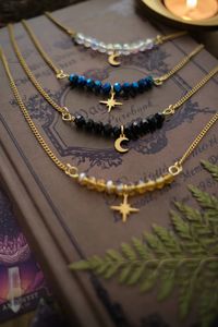 Personalizable Necklace Moon or Star With Sparkly Beads, Choose Your Color and Style Gold Whimsigoth Jewelry - Etsy